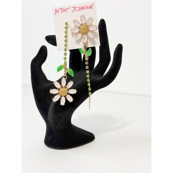 Betsey Johnson Crystal Flower Drop Earrings - Picture 1 of 9